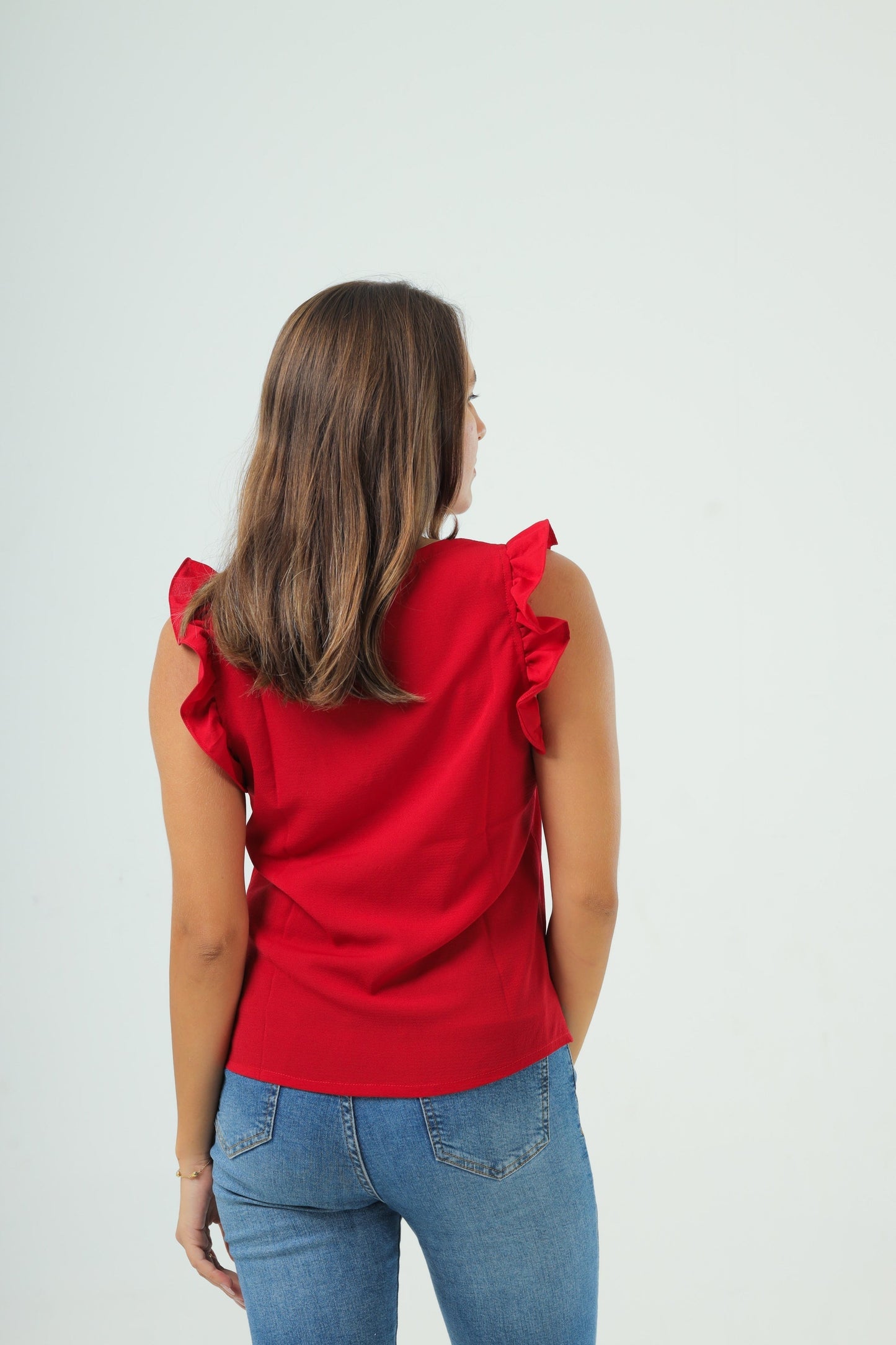 Ruffle Sleeveless Blouse - Red