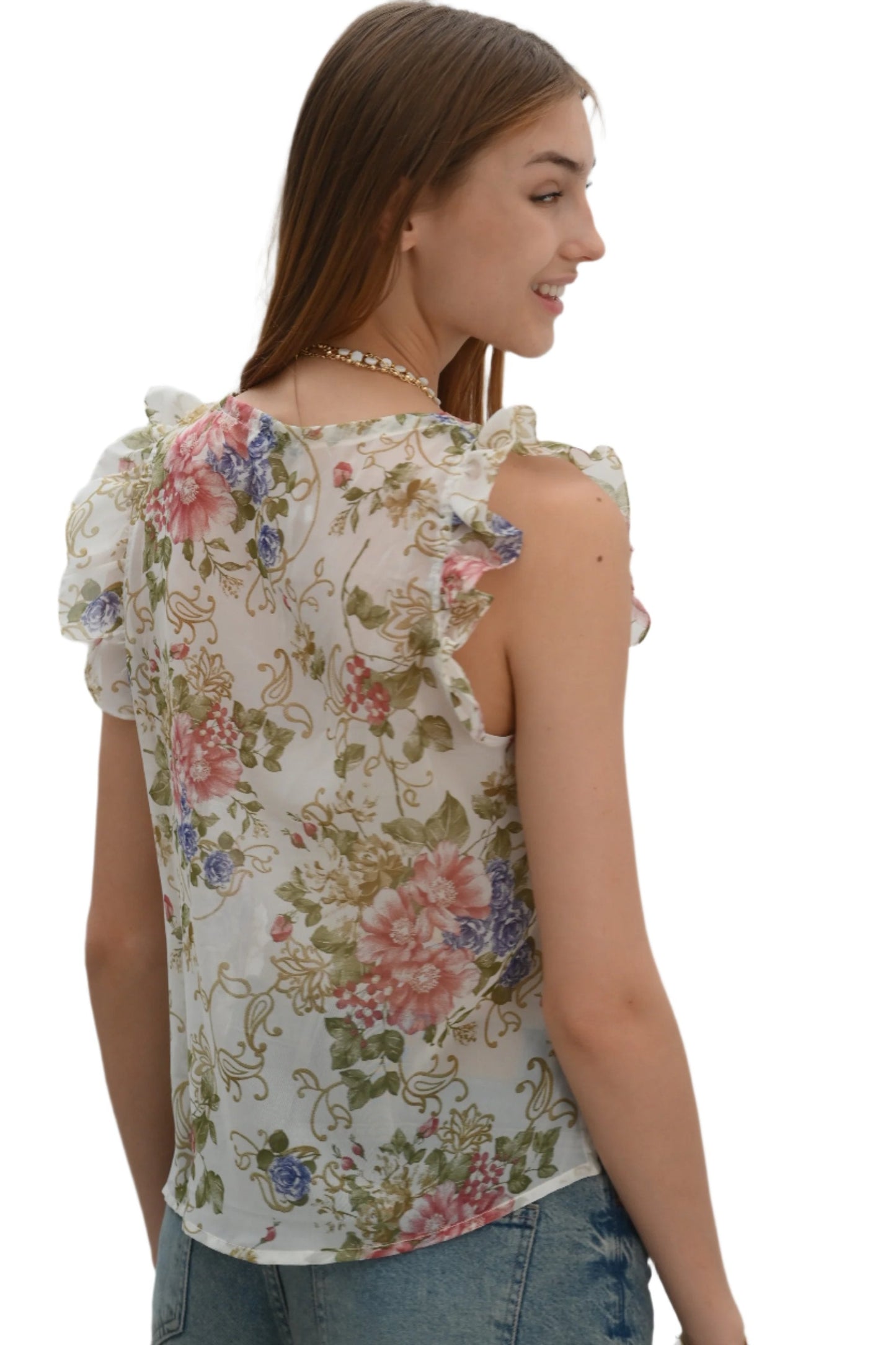By Christa Floral Chiffon Summer Top Blouse