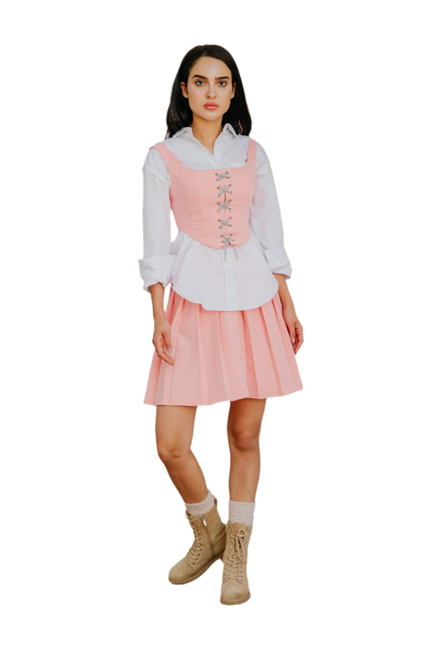 Pink Pleated Short Skirt