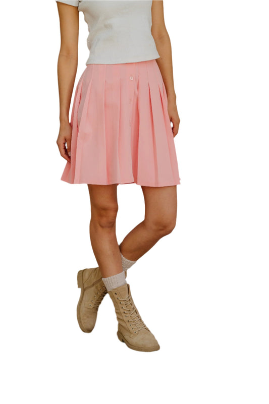 Pink Pleated Short Skirt
