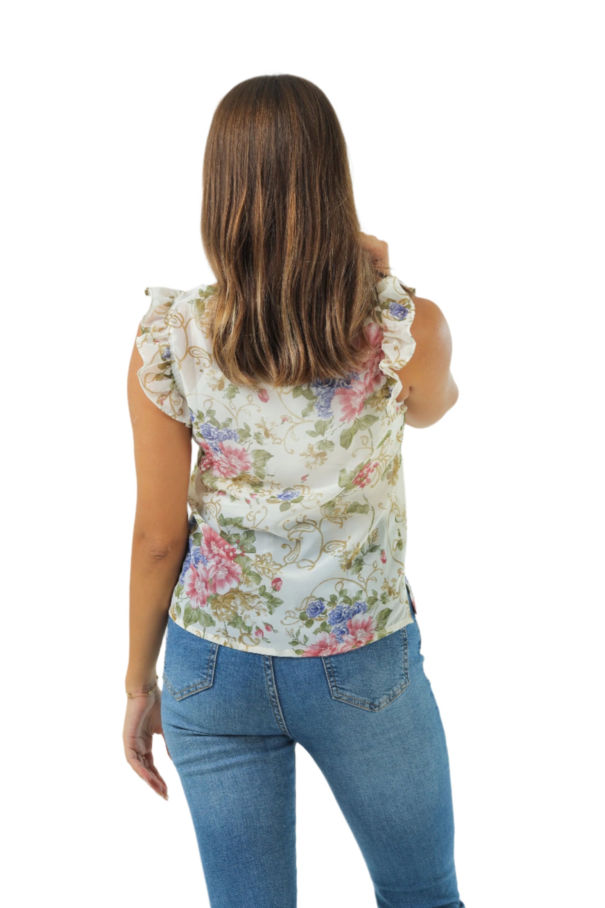 By Christa Floral Chiffon Summer Top Blouse