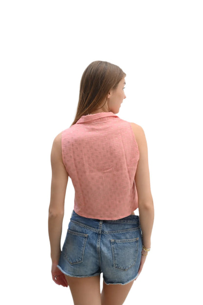 By Christa Golden doted linen Pink  Summer Top Blouse