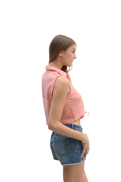 By Christa Golden doted linen Pink  Summer Top Blouse