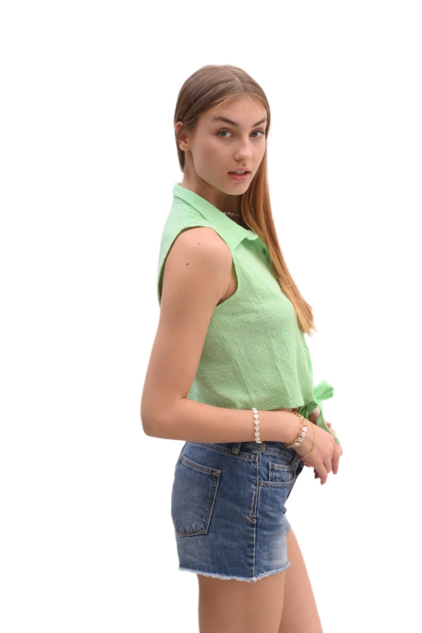 By Christa Jacquard linen Mint  Summer Top Blouse