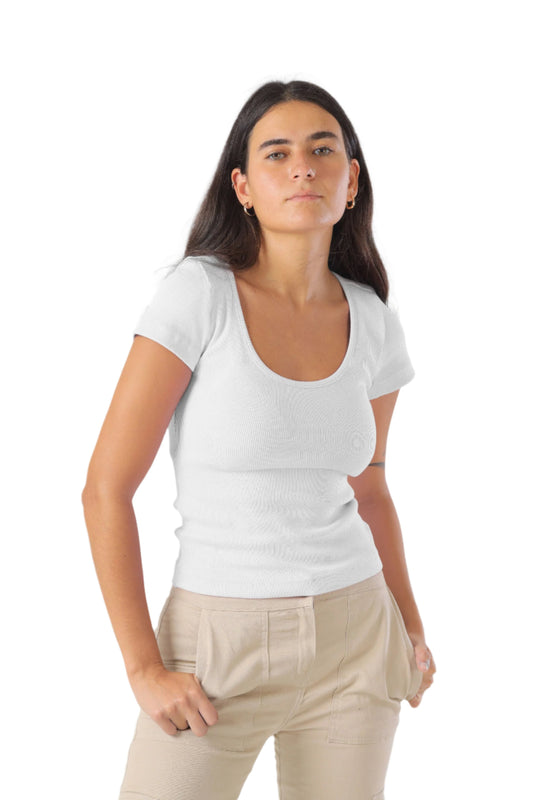 By christa Basic White Ribbed Top